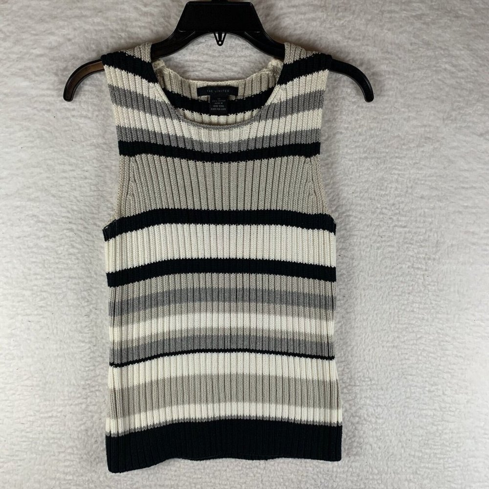 Vtg 90s The Limited Sweater Womens M Black White Striped Round Neck Knitted 7454